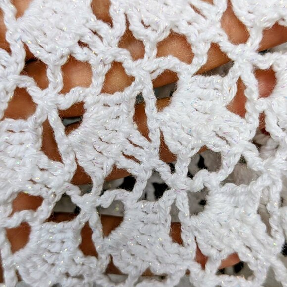 Handmade Cotton Crochet Lace Bandana Head Scarf with Golden Shine - Picture 4 of 4